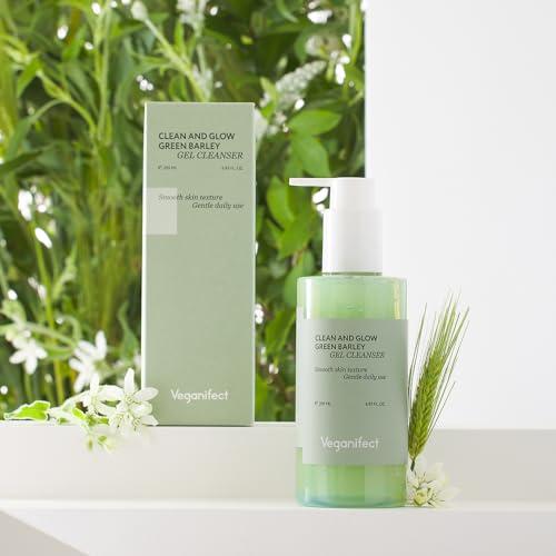 VEGANIFECT VEGANIFECT Clean and Glow Green Barley Gel Cleanser, Vegan Certified, Hydrating, Improving Skin Texture, Plant Based Oil, 6.93 Fl Oz