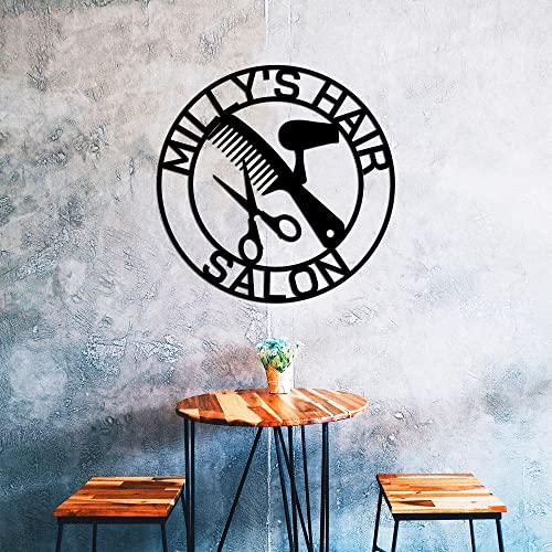 TDSEBM TDSEBM Personalized Hair Salon Metal Signs Hair Stylist Name Sign Custom Barber Shop Monogram Decor Front Door Plaque Outdoor Hanging
