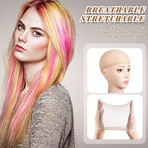 Waydress 100 Pieces Wig Cap Elastic Medium Nylon Stocking Caps Stretchy Stocking Wig Caps Secure Your Hair, Lightweight, Breathable (Beige)