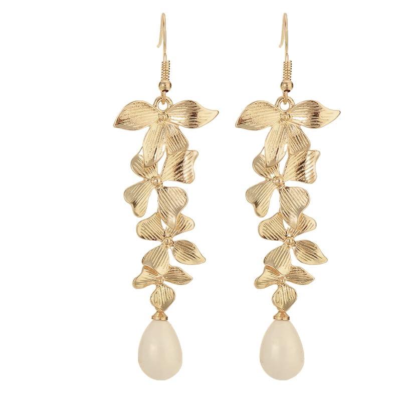 Generic European and American bridal leaf headband personality Baroque style gold leaf open armband pearl earrings