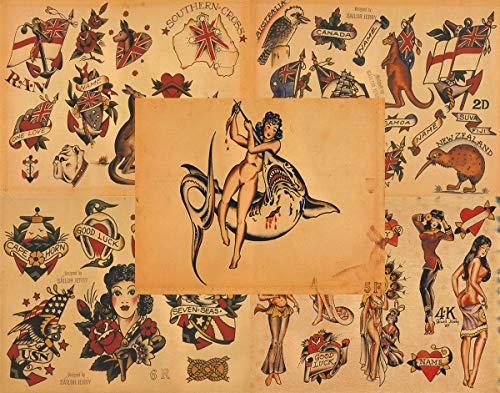 Tattoo Life Sailor Jerry Traditional Vintage Style Tattoo Flash Collection 135 Sheets 11x14" Old School, Traditional Designs