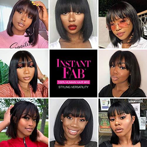 INSTANT FAB INSTANT FAB Medium Bob Wigs Human Hair with China Bangs for Black Women Straight Bob with Bangs Human Hair Non Lace Front Wigs  Spinel (12 inch (1Pack), OT1B/BURG (Ombre tipped offblack burgundy))
