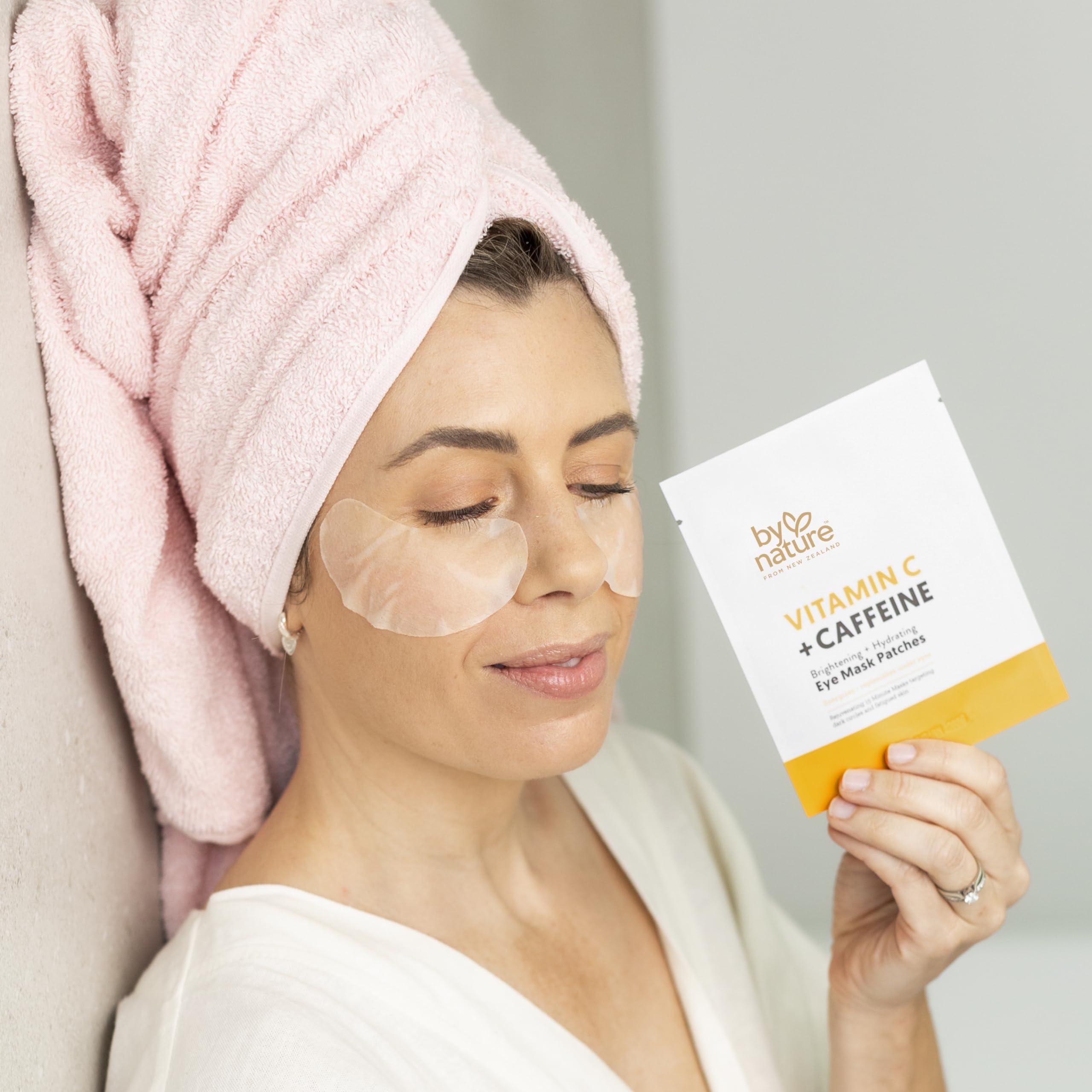 By Nature By Nature Vitamin C + Caffeine Brightening + Hydrating Under Eye Mask Patches - Energizing + Replenishing Eye Patches for Dark Circles - Skincare from New Zealand - Under Eye Patches - 5 Pairs