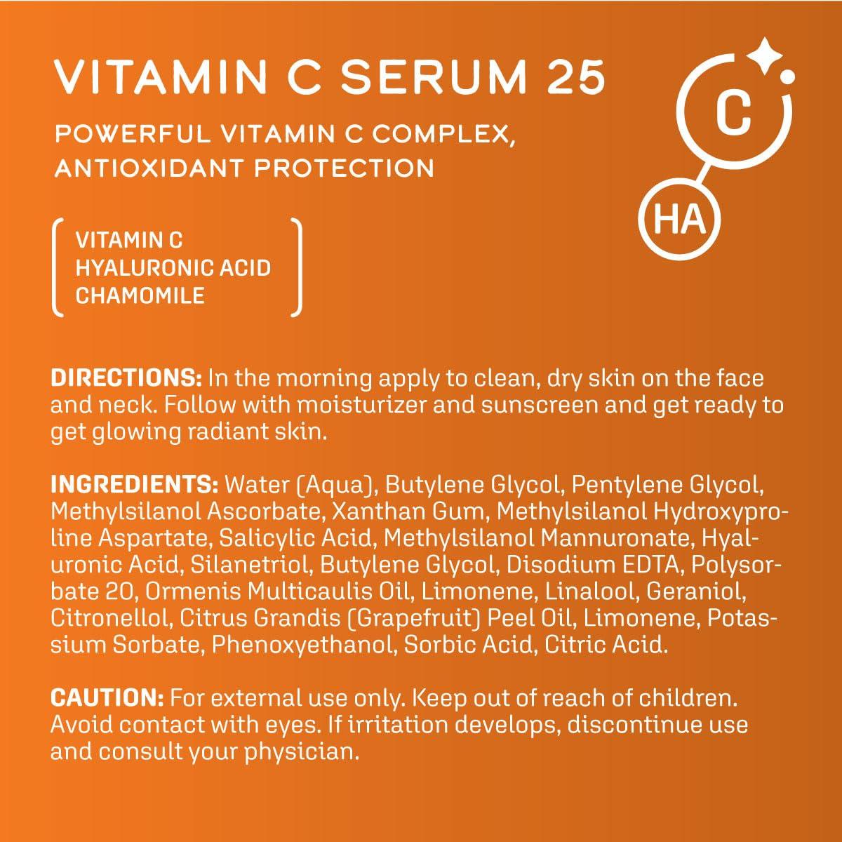 DCL DCL Skincare Vitamin C Serum 25 with 25% Vitamin C & Hyaluronic Acid, 1 fl oz.