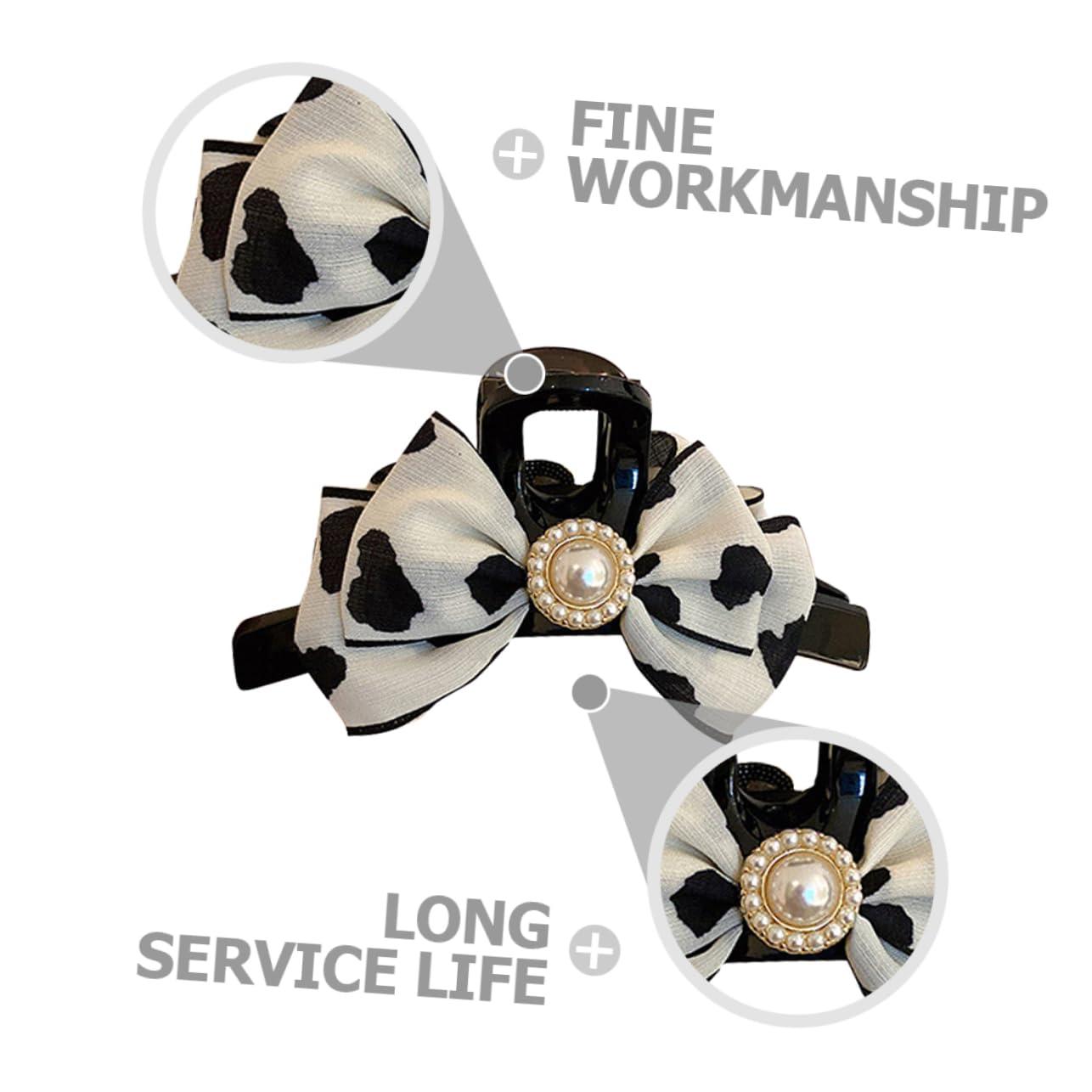 CIMAXIC Pearl Cow Print Hair Bow Claw Clip Stylish Hair Teeth Clamp for Women and for Ponytails and Everyday Hair Accessories