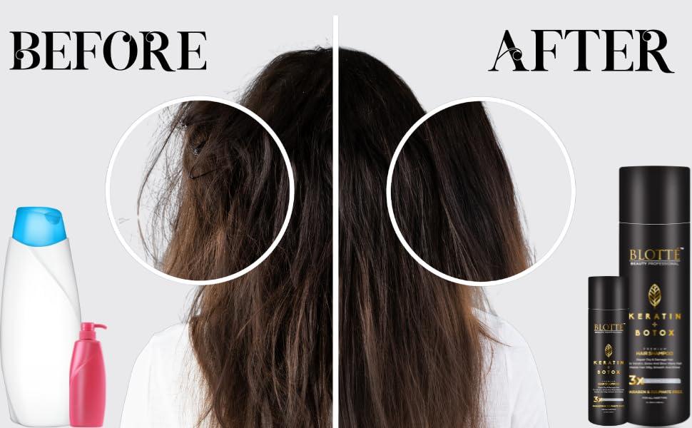 BLOTT BEAUTY PROFESSIONAL BLOTT Keratin & Botox Premium Hair Shampoo - Repair Dry & Damage Hair For Keratin, Botox And Blow Wave Hair Heading -Makes Hair Silky, Smooth & Shine 3 X Advance Care Paraben & Sulphate Free 320 ML