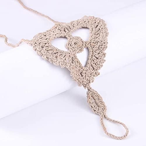 Aularso Aularso Layered Wedding Anklet Shoes Crochet Barefoot Sandals Ankle Bracelets Lace Ring Foot Chain Beach Feet Jewelry for Women and Girls (2PCS) (Khaki)