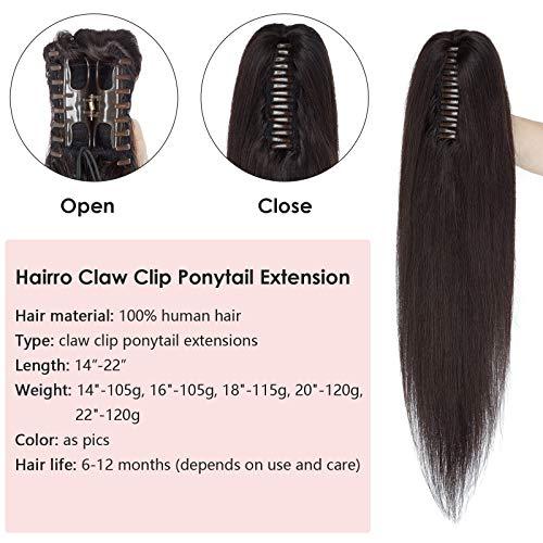 Hairro Hairro Claw Clip In Ponytails 100% Real Human Hair Ponytail Hair Extensions Natural Jaw On Ponytail Extensions Jaw/Claw Clips Pony Tail Hairpieces For Women 16 Inch 105g #1B Natural Black