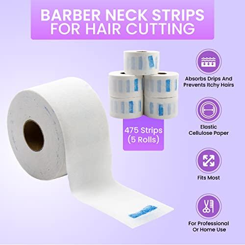 Salon Supply Co Barber Neck Strips for Hair Cutting - 475 Strips (5 Rolls) - Barber Accessories - Barber Neck Strip - Neck Strips Barber Supplies - Neck Paper for Barber (White)