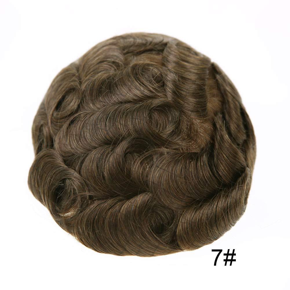 Generic Toupee For Men French Lace Front Bleached Knots Mens Toupee Natural HaIrline Breathable Human Hair System For Men (8\"x10\", 7 Very Light Brown-100% density)