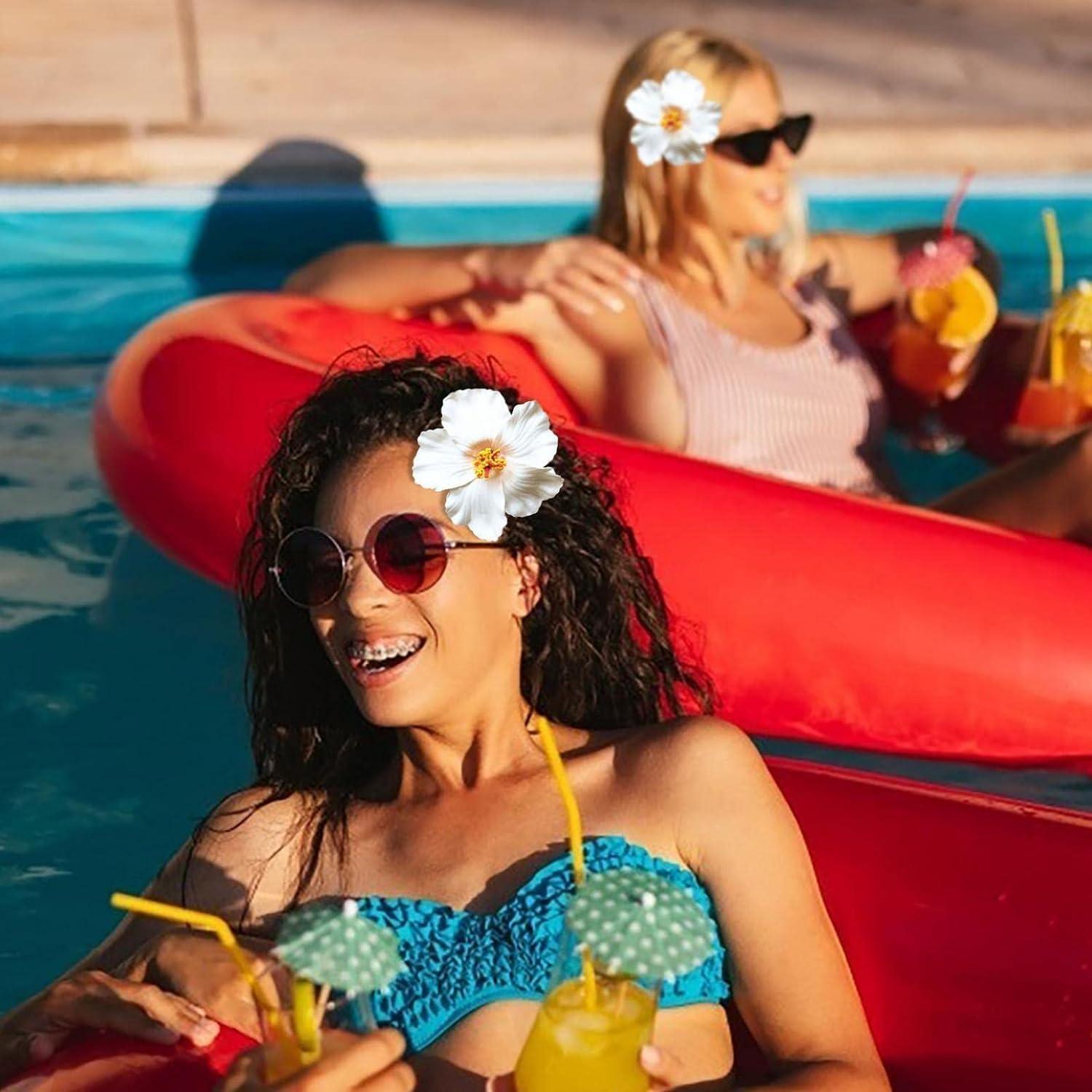 TypoGrove Red Hawaiian Flower Hair Clip for Women Girls Fashion Bohemian Flowers Hair Accessory for Dancer Bridal Wedding Beach Party Hair Accessories (8cm)