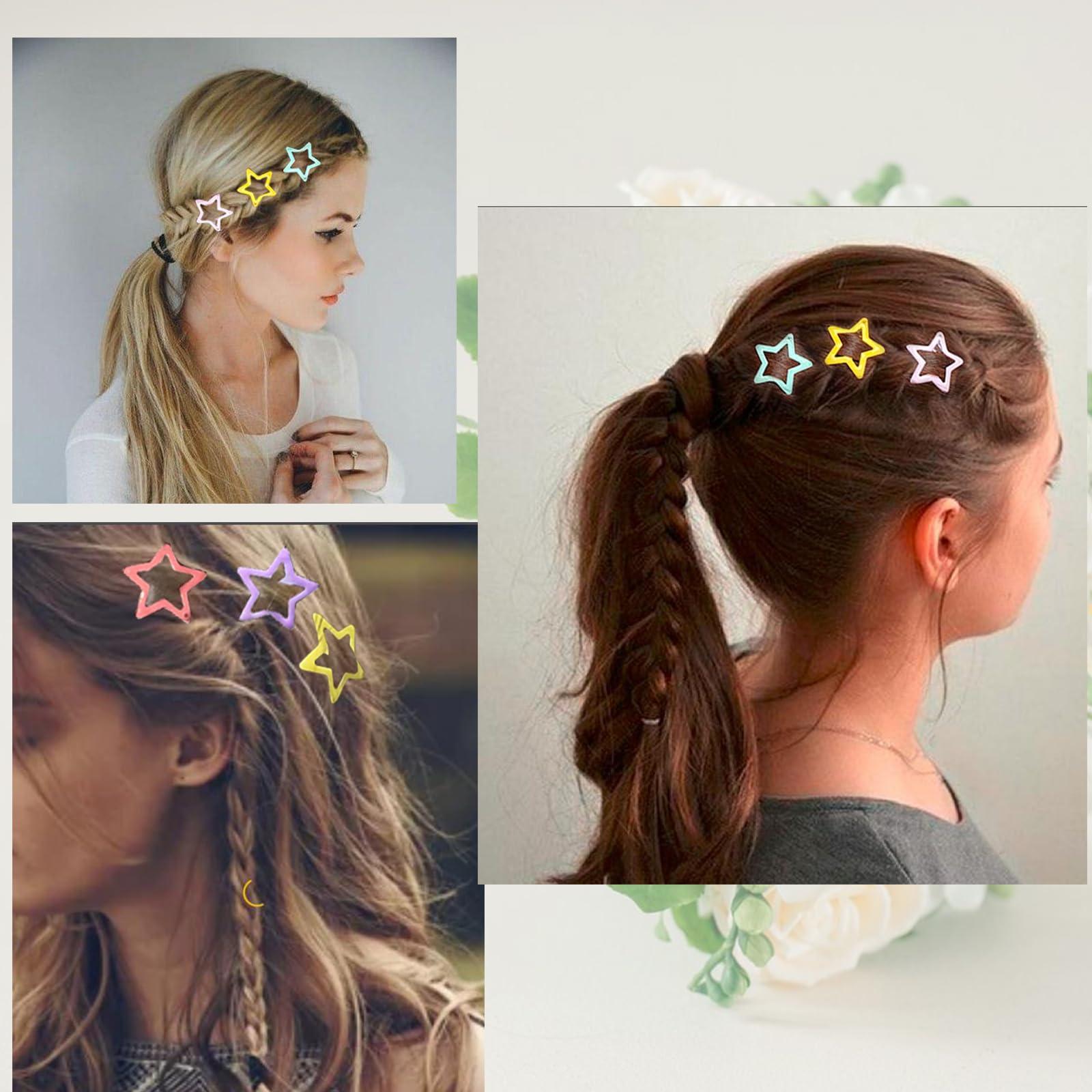 Nolang 24 PCS Star Hair Clips,Silver Star Barrettes for Girls,Non Slip Star Shaped Snap Hair Clip Accessories for Women (greenish pink)