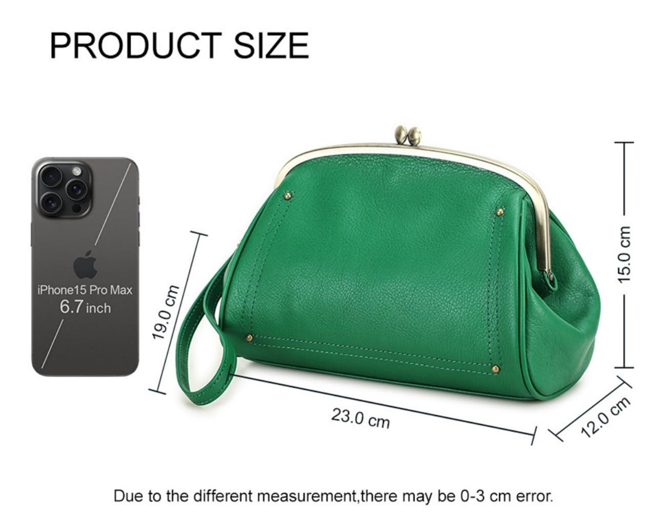 ZBOLI Cosmetic Bag for Woman,Kiss Lock Clutch Bag Genuine Leather Evening Bag Kiss Clasp Wrist Wallet Vitange Handbag (RED)