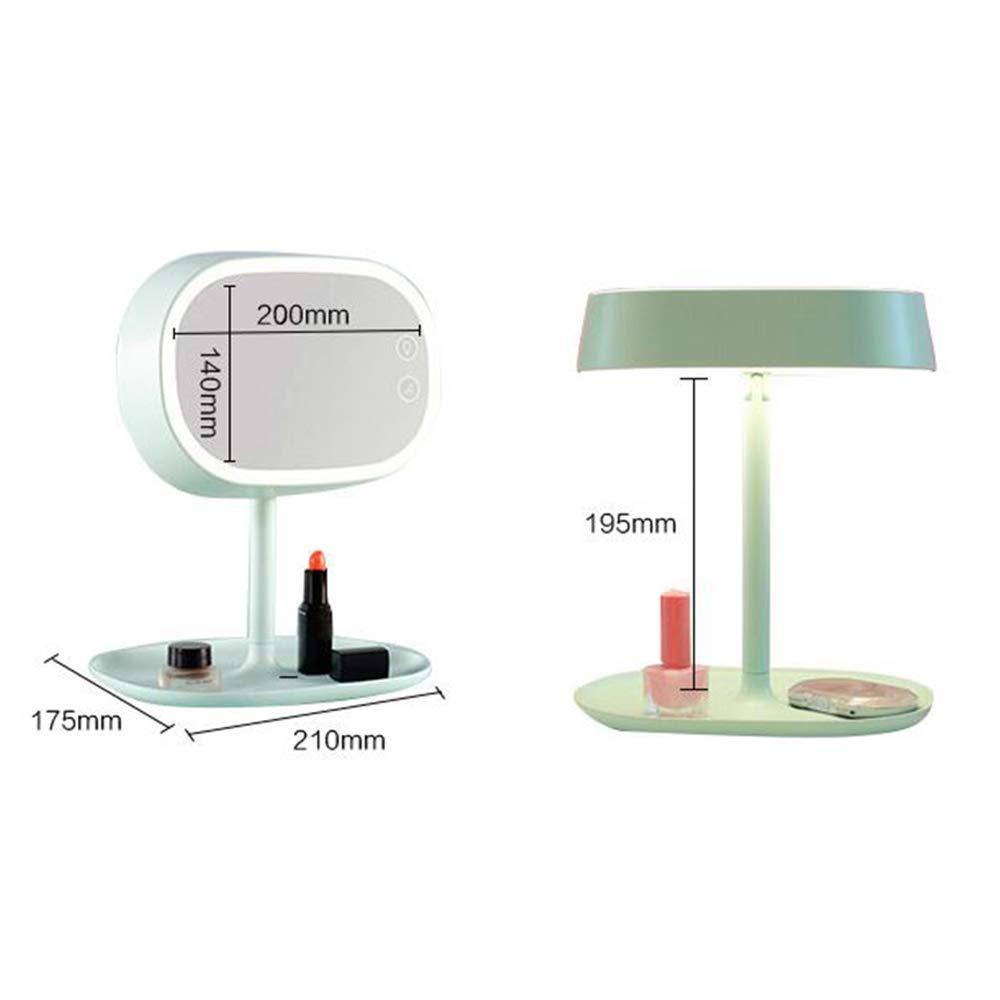 JBGIJIJIJFIJEEEHTRH Makeup Mirror Mirror LED Makeup Rechargeable, Portable Tabletop anity with Lights, 180 Free Rotation, Adjustable Brightness Touch Screen Base Storage Box Design (Color : White) (Green)