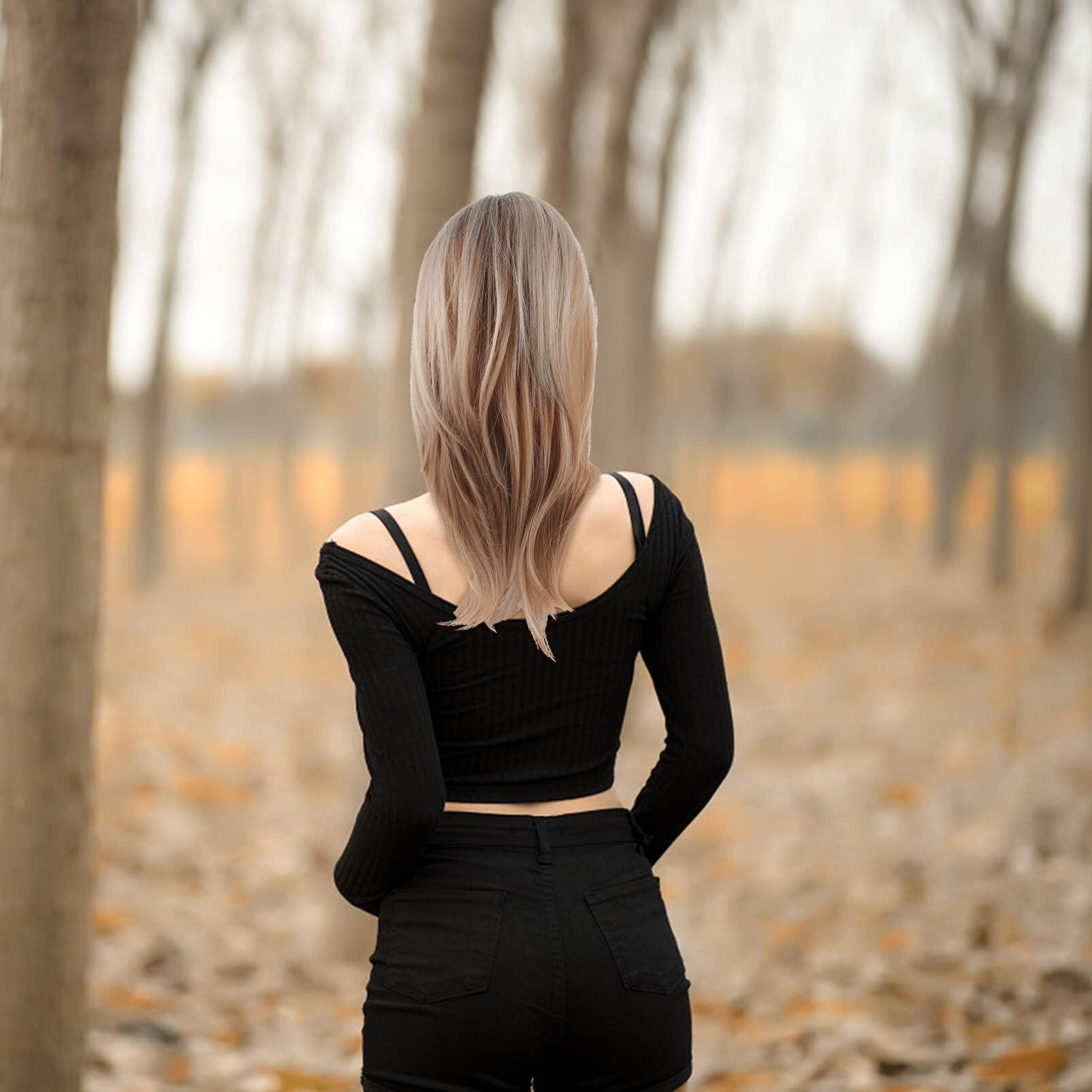 KALLORY KALLORY Blonde Wig with Bangs, Synthetic Straight Hair Wig Wig Cosplay Wig Hairpiece for Women Girls Womens Wigs