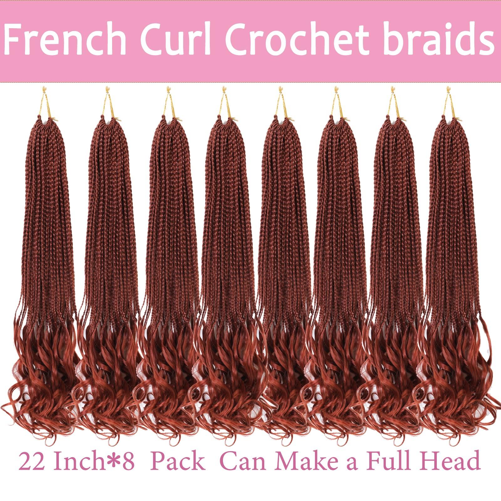 FIRSTCYH HAIR French Curl Crochet Braids Hair-Boho Goddess Box Braids Crochet Hair Pre Looped French Curly Braiding Hair Crochet Box Braids Hair for Black Women (22(8Packs), 350#)