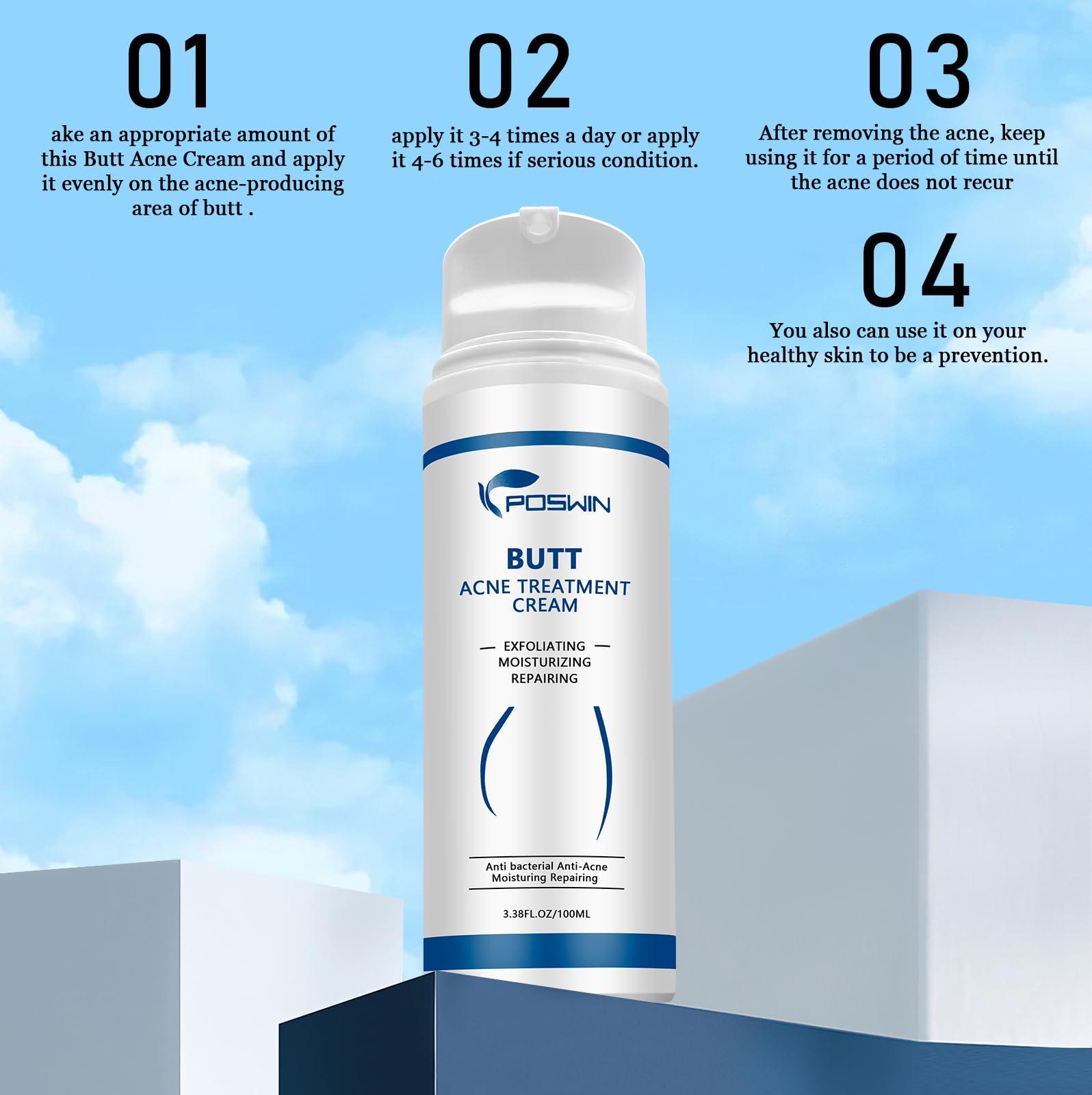 POSWIN POSWIN Butt Acne Clearing Treatment Cream: Acne Clearing Lotion for Butt and Back - Moisturize Cream with Salicylic Acid & Tea Tree Skin Delicate Smooth Body Care for Men Women - 100ML