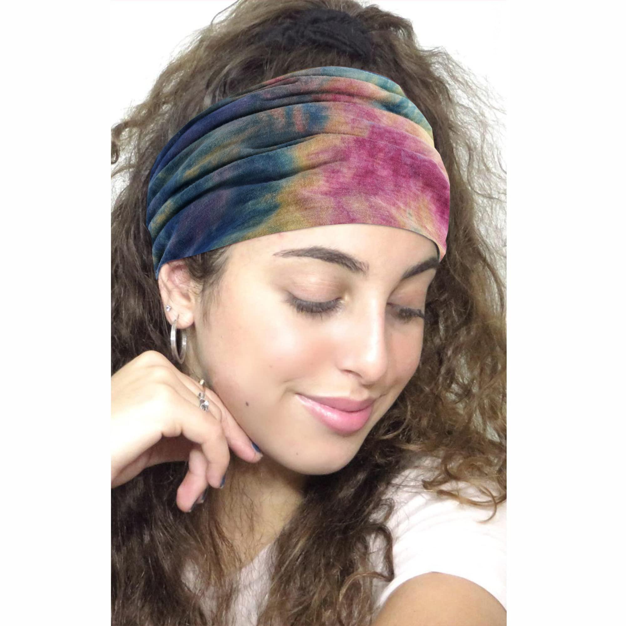 STGDAK STGDAK Boho Headbands For Women Fashion Stretch Wide Hair Bands Tie Dye Knoted Turban Head Bands Yoga Running Sweatband Elastic Headband Stylish Wrap Headbands Hair Accessories for Teen Girls 4 Pack