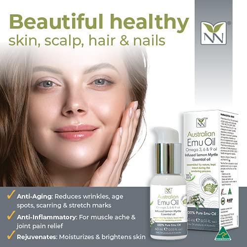 YNN Y-Not-Natural Y-Not Natural Ultra Pure Australian Emu Oil 60 mL - Luxury, Hospital Grade | Free Range Aboriginal Omega 3, 6 & 9 Oil Infused with Lemon Myrtle - Ultimate Moisturizer for Skin, Hair, Nails, and Scalp