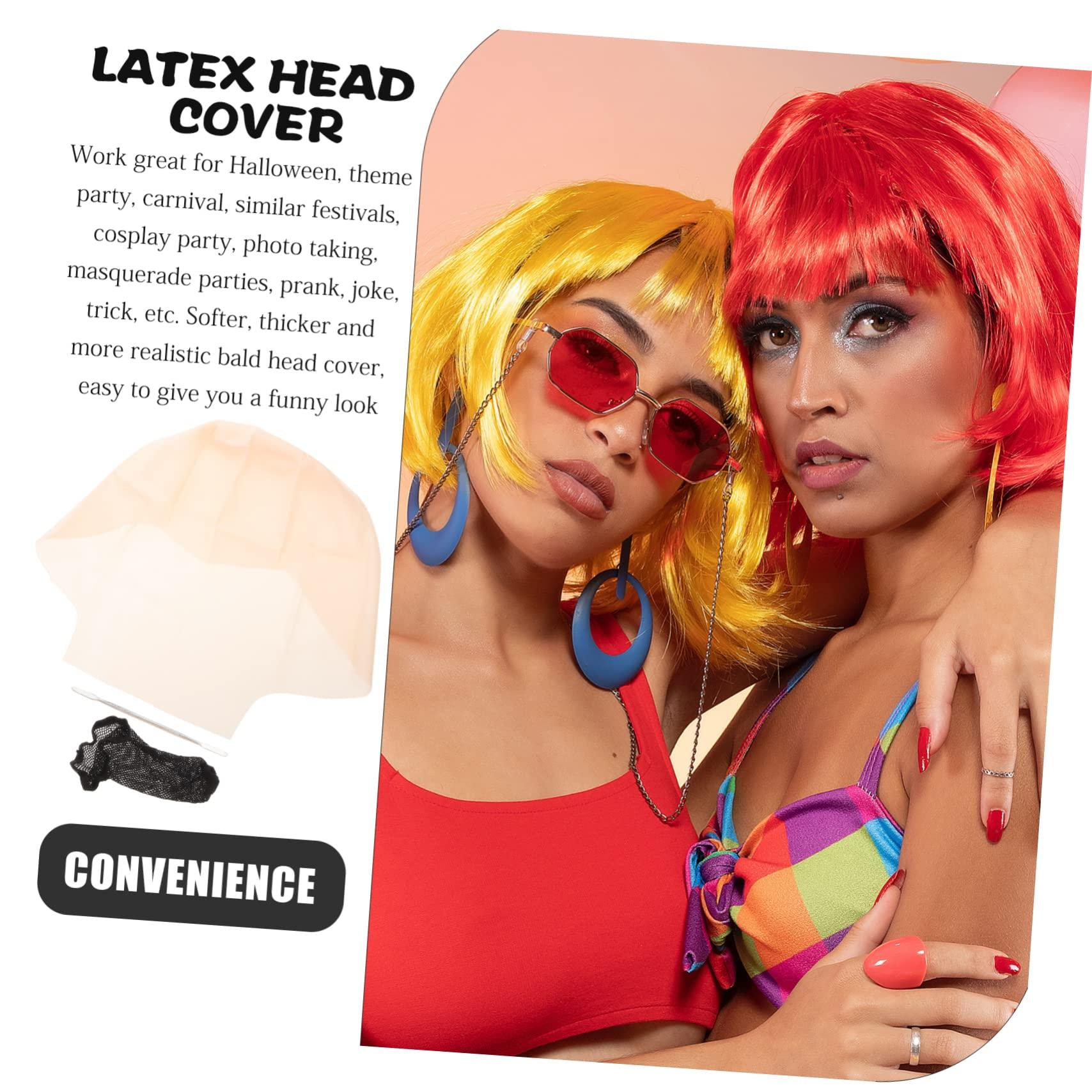 MERRYHAPY MERRYHAPY Elastic Latex Bald Cap Set Bald for Adults Bald Cap Wig Makeup Halloween Costume