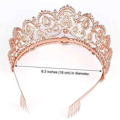 Exacoo Rhinestone Crystal Bridal Crowns Tiaras Prom Queen Crown Pageant Crowns Princess Crown for Women, Rose Gold (Rose Gold with Comb)