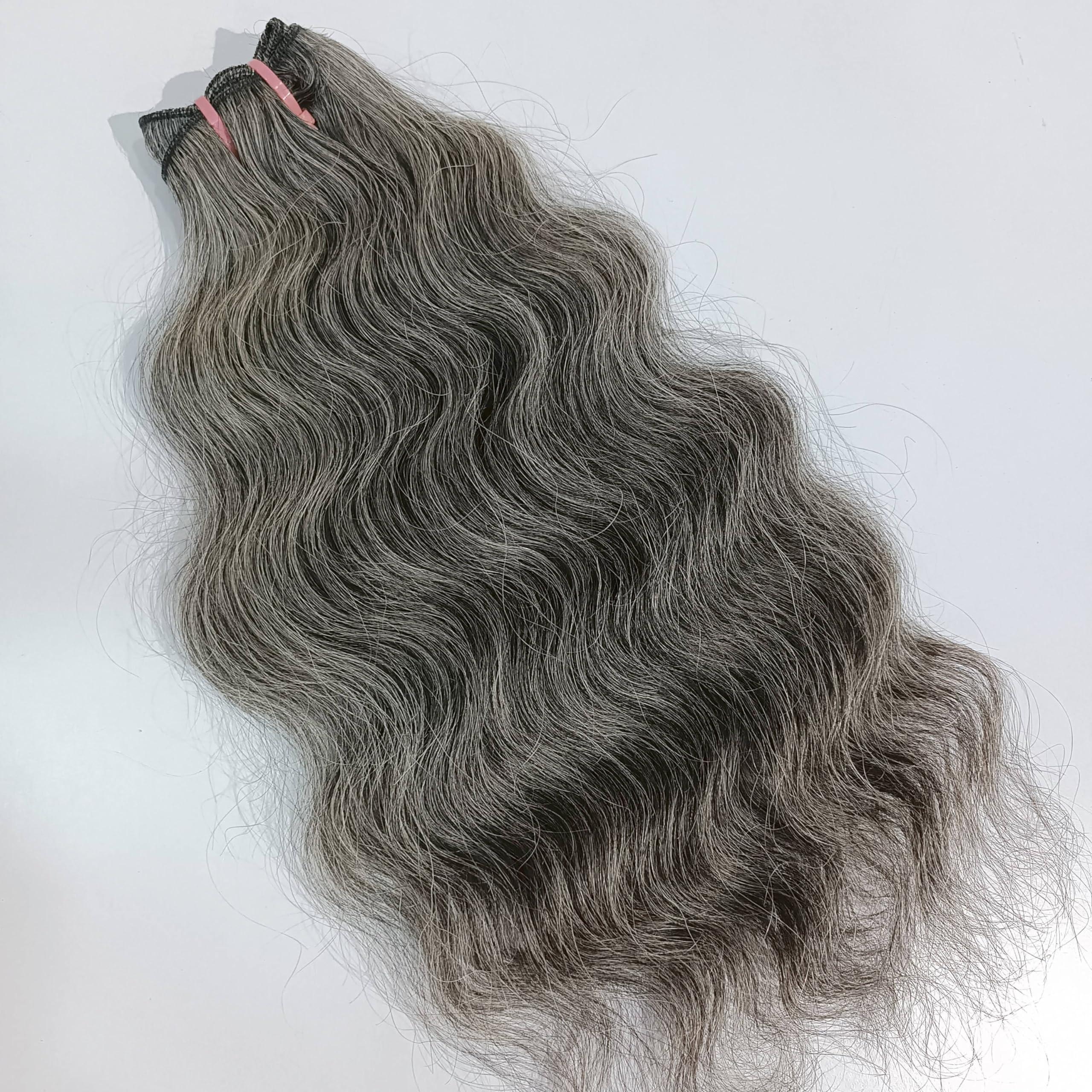 Generic Raw unprocessed Grey - Salt and Pepper Indian Wavy Human Hair Extensions - Remy Human Hair Extensions Single Donor Bundle (100 grams - 3.5 oz) (18 Inches)