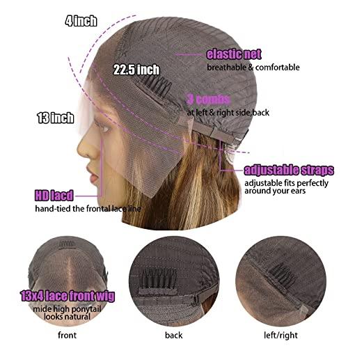 nopamo nopamo Highlight Ombre Lace Front Wig Human Hair, 13x4 Colored 4/27 HD Lace Frontal Human Hair Wigs, Honey Blonde Straight Lace Front Wigs Human Hair for Black Women, 150% Density (24 Inch, Ombre)