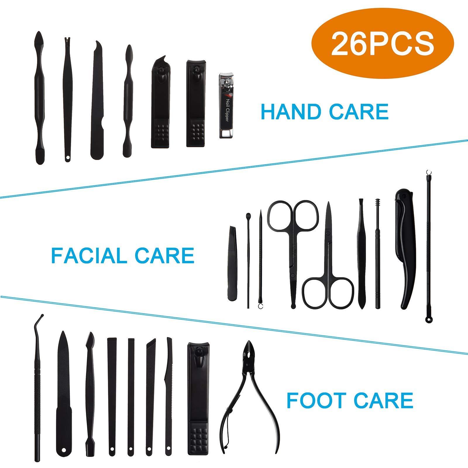 AULLUA 26 PCS Premium Manicure Set, AULLUA Nail Clippers, Professional Grooming Gift Kit, Pedicure Kit, Stainless Steel Facial, Cuticle, Nail Care Tools with Luxurious Portable Travel Case, for Women & Men