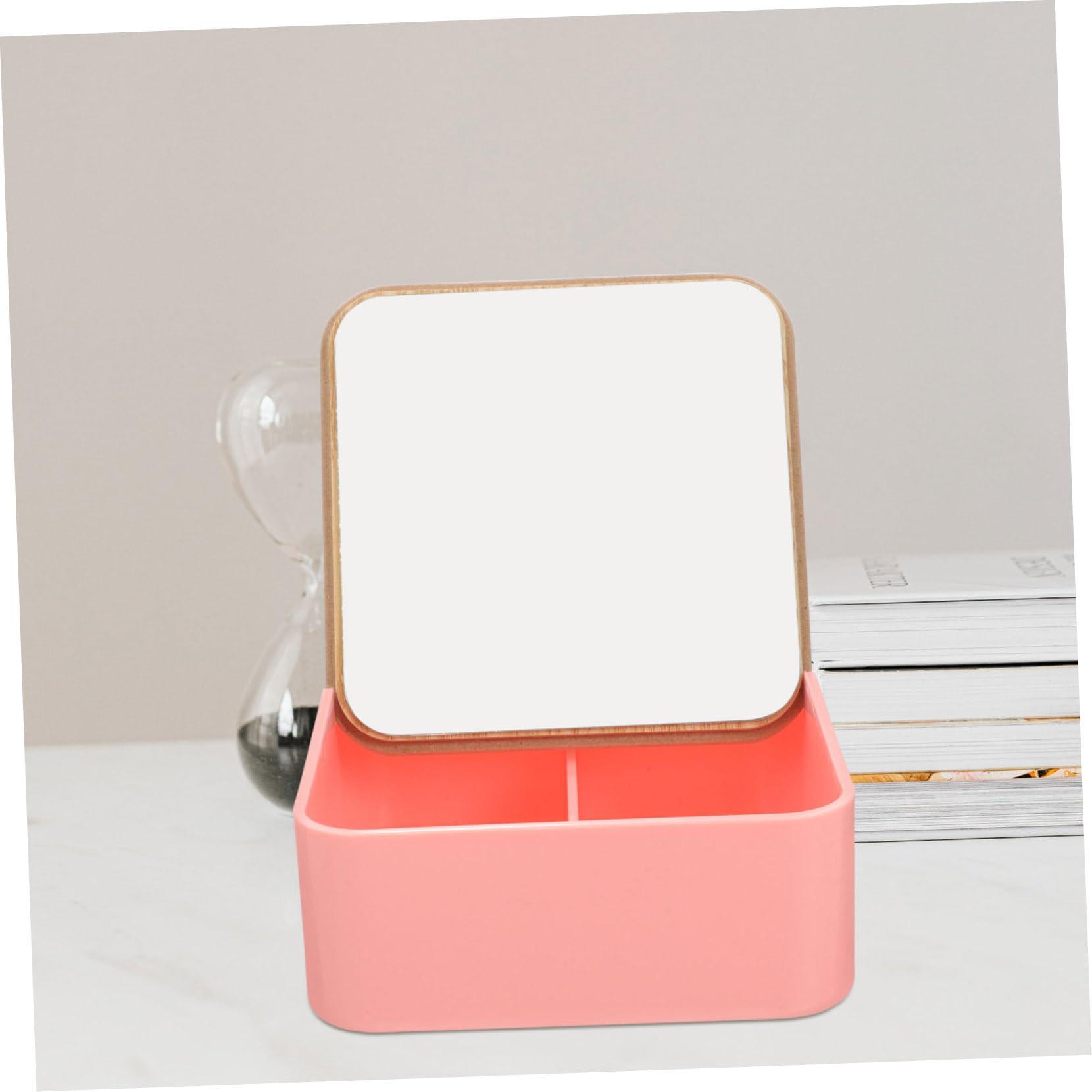 HAPINARY HAPINARY Bamboo Makeup Mirror Storage Box Clamshell Design for Student Ladies Reflection Random Color