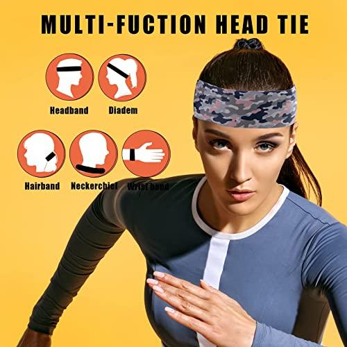 ONEYE ONEYE 6 Pieces Head Tie Headbands for Men Women Sport Tie Back Bandanas Camo Hair Band Athletic Sweatbands for Tennis Running Ninja Karate Basketball