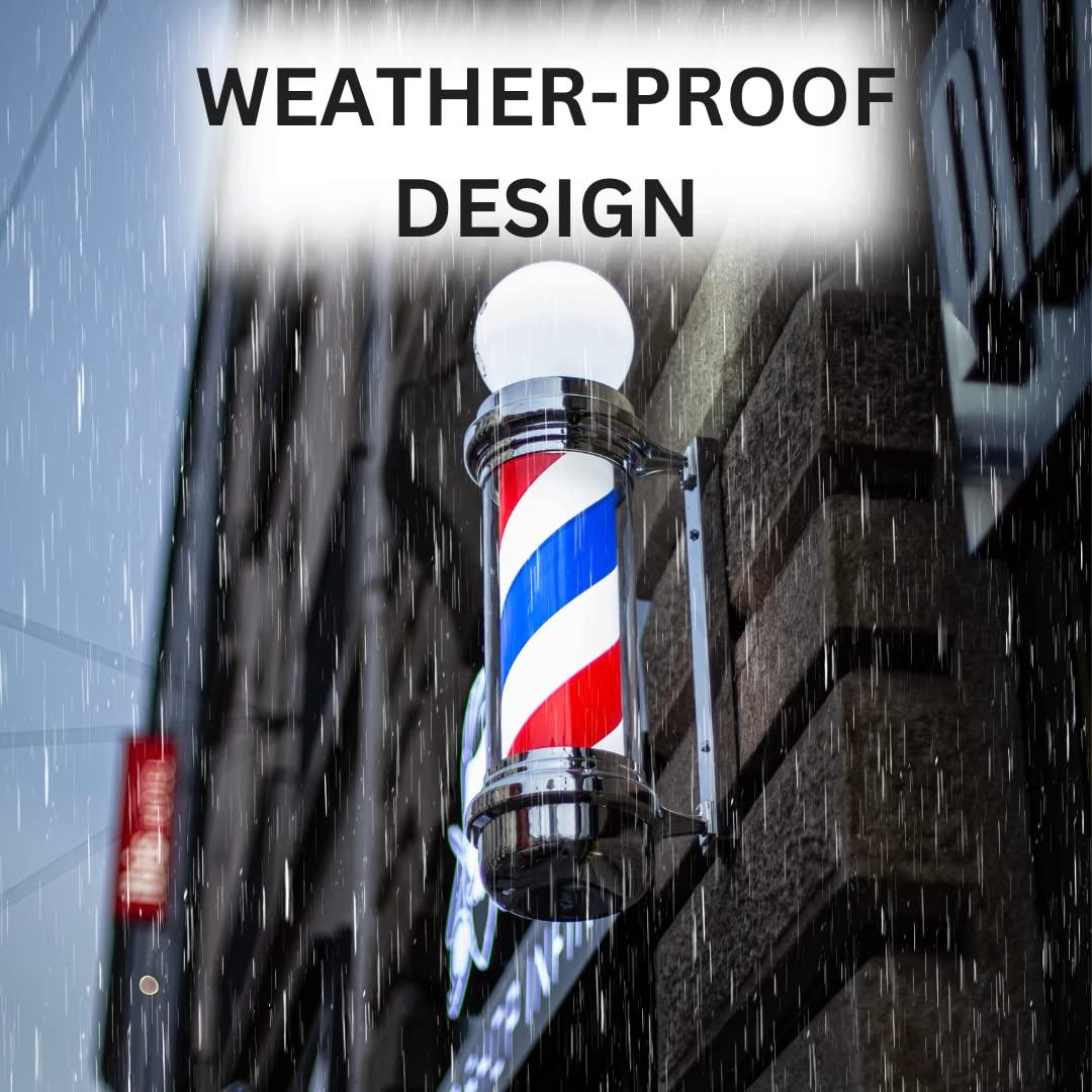 OMWAH Classic Barber Pole 34. 5" Rotating LED Stripes Light Hair Salon Open Sign Red White Blue Waterproof Indoor/Outdoor
