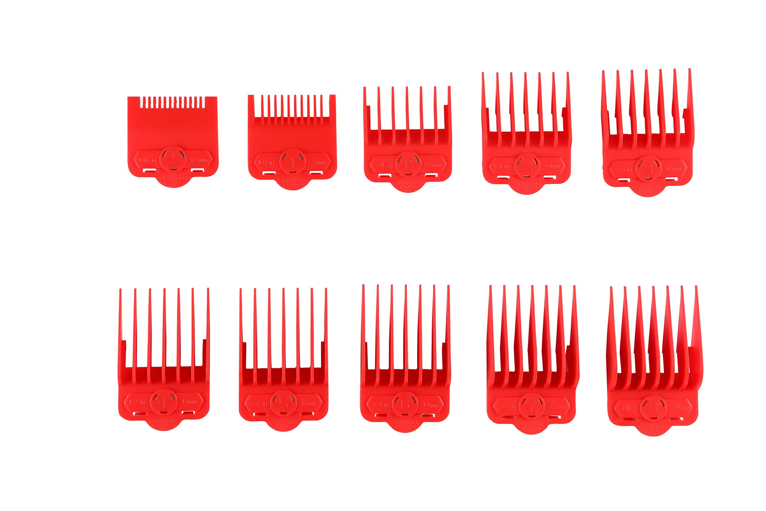 Supreme Trimmer Supreme Trimmer Magnetic Guide Combs for Clippers | CMG100 Hair Clipper Guards, 10 Cutting Lengths | Red