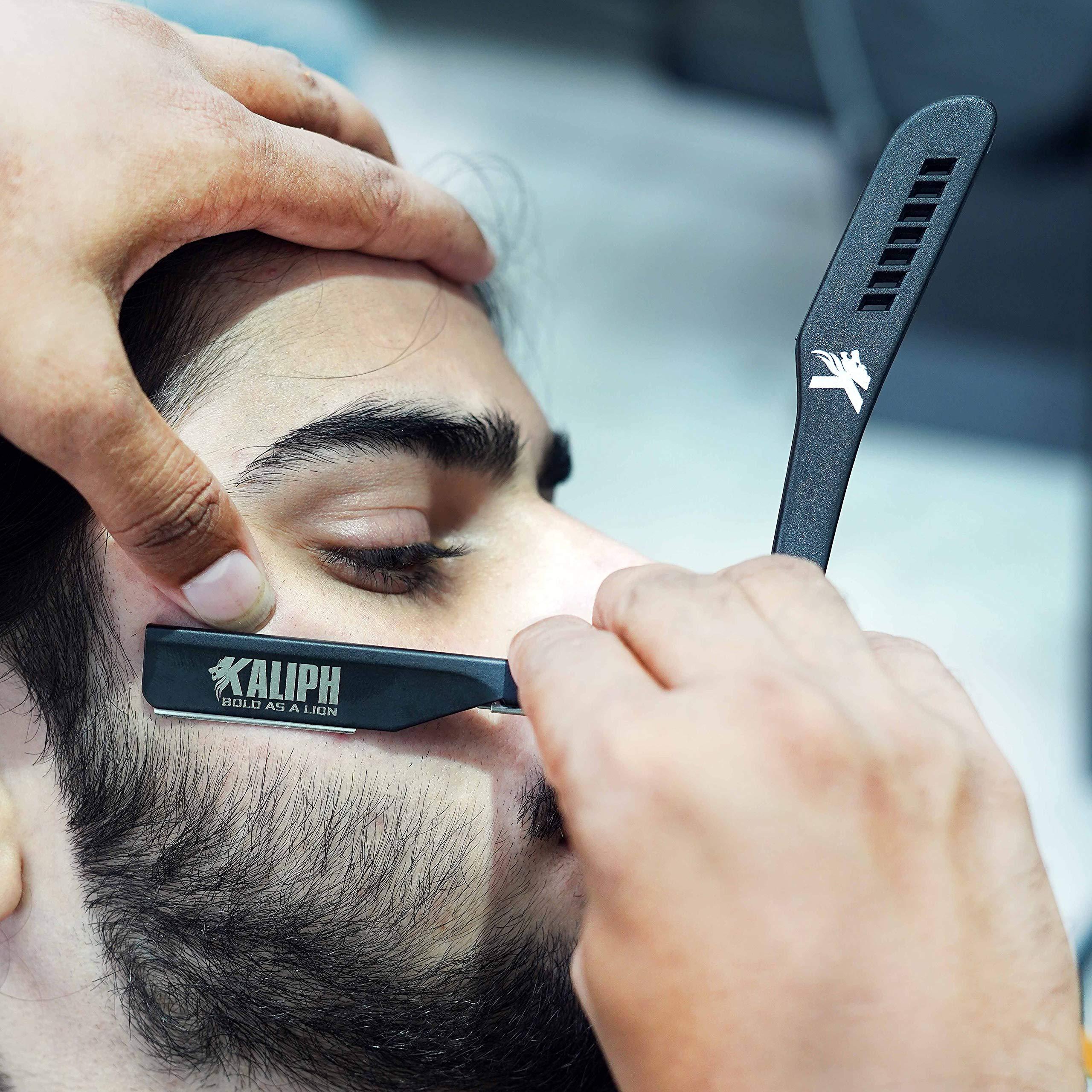 KALIPH Kaliph Professional Straight Razor For Men - Premium Pack of 2 Straight Edge Barber Razor With 100 Blades - Smooth Shaving Men's Manual Cut Throat Shaver Safety Kit (Black)