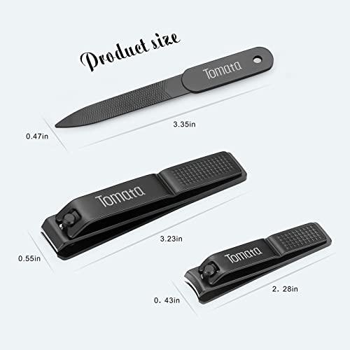 Tomata Tomata Nail Clippers Set for Thick Nails - Fingernail Clippers with File, Ultra Sharp Cutter for Ingrown Toenail Clippers (Black)