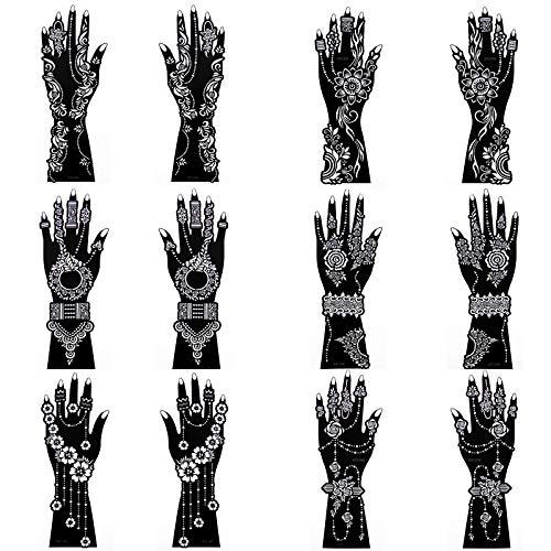 XMASIR Xmasir 12 Large Sheets Henna Tattoo Stencil Kit for Hand Forearm Body Paint, Indian Arabian Temporary Tattoo Templates for Women Girls (S8)