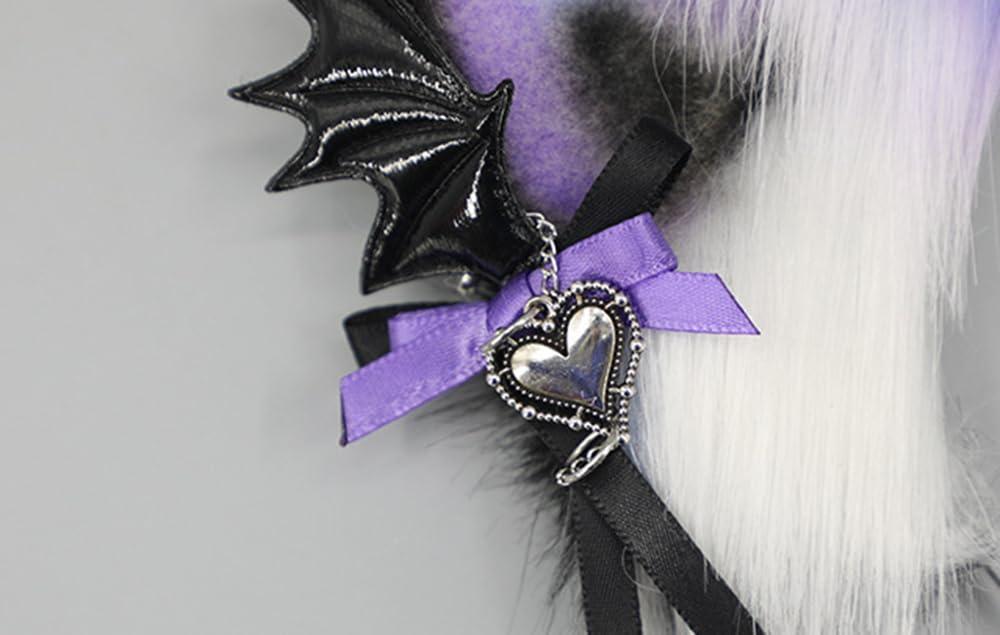 TTYAO REII TTYAO REII Gothic Fox Ears Headband Faux Fur Wolf Cat Hairband Animal Ears Headwear Fluffy Headdress for Anime Cosplay (Black and Purple)