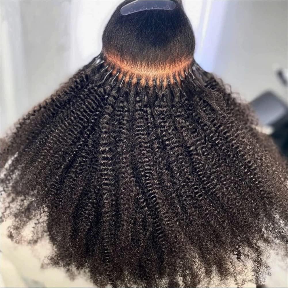 Kiss darling LASHES I Tip Hair Extensions Afro Kinky Curly 4B 4C Human Virgin Hair 1g/strand 100g Pre Bonded Microlinks Keratin Fusion Stick I Tip Hair Bundles for Women 24\"inch, Natural Black
