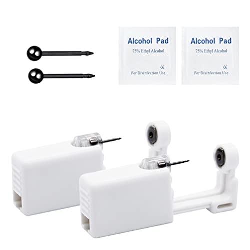 psaakon Self Ear Piercing Kits – 2 Pack Self Ear Piercing Gun, Disposable Ear Pearcings Kit with 3mm Silver Black Gold Ball Earring Studs,Safety Ear Piercing Gun Kit Tool (Black)