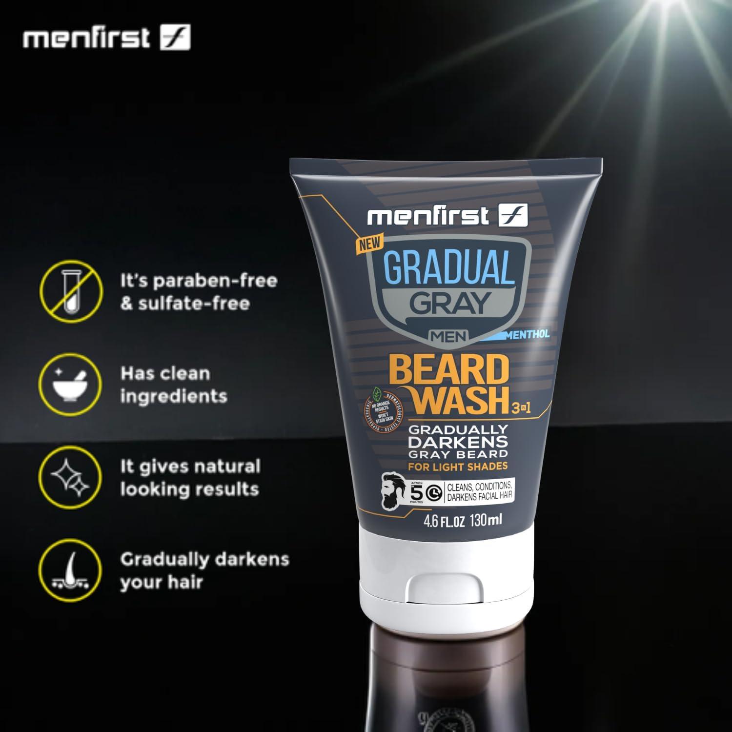 MENFIRST MENFIRST Gradual Grey Reducing Beard Wash for Light Shades - Beard Wash for Light Brown to Blonde Hair - Beard Color Shampoo for Men - 4.60 FL