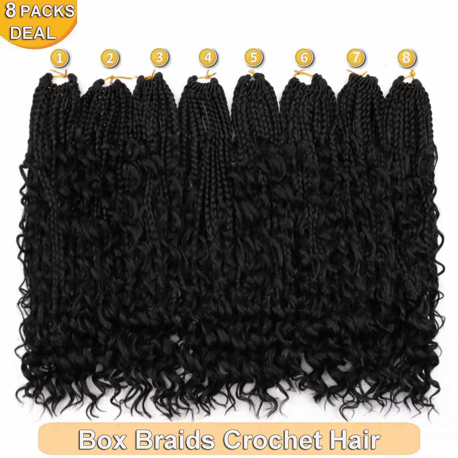 Mytarku 8 Packs Box Braids Crochet Hair 18 Inch Crochet Box Braids with Curly Ends Boho Braids Bohemian Box Braid Hair for Women (1B, 18 inch 8 pack)