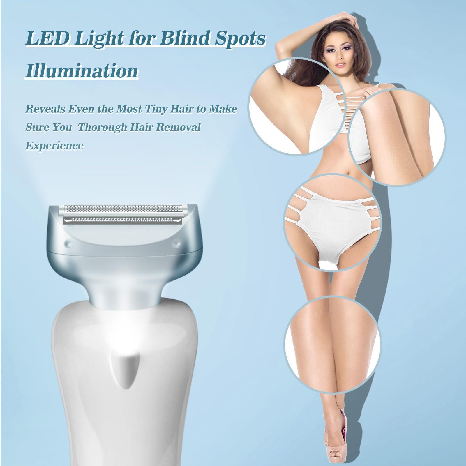 Akunbem Akunbem Electric Razors for Women for Legs Bikini Trimmer Electric Shaver for Women Underarm Public Hairs Rechargeable Womens Shaver Wet Dry Use Painless Cordless with Detachable Head (Blue)