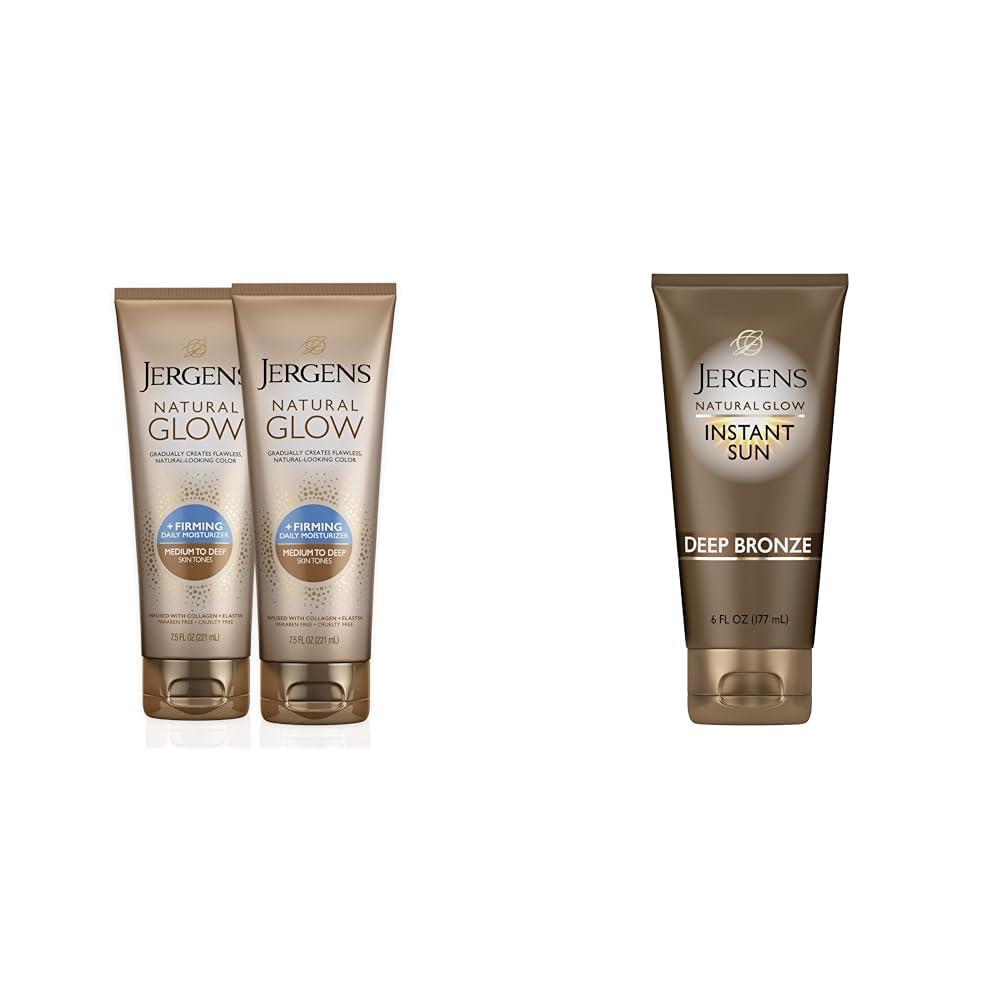 Jergens Jergens Natural Glow +FIRMING Self Tanner Body Lotion, Medium to Tan Skin Tone & Natural Glow Instant Sun Sunless Tanning Moisturizer + Bronzer, Self Tanner, Deep Bronze
