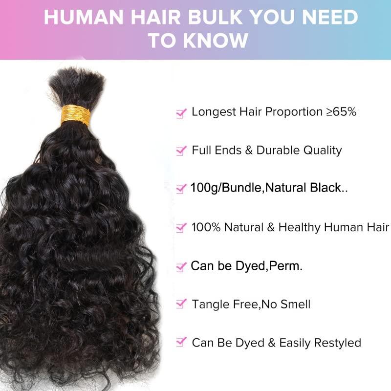 UMRHair 18inch Loose Wave Human Hair Bulk for Braiding Wet and Wavy Extensions Natural Black 2Bundles Human Bulk Braiding Hair for Micro Braids No Weft Weaving100g/Bundle