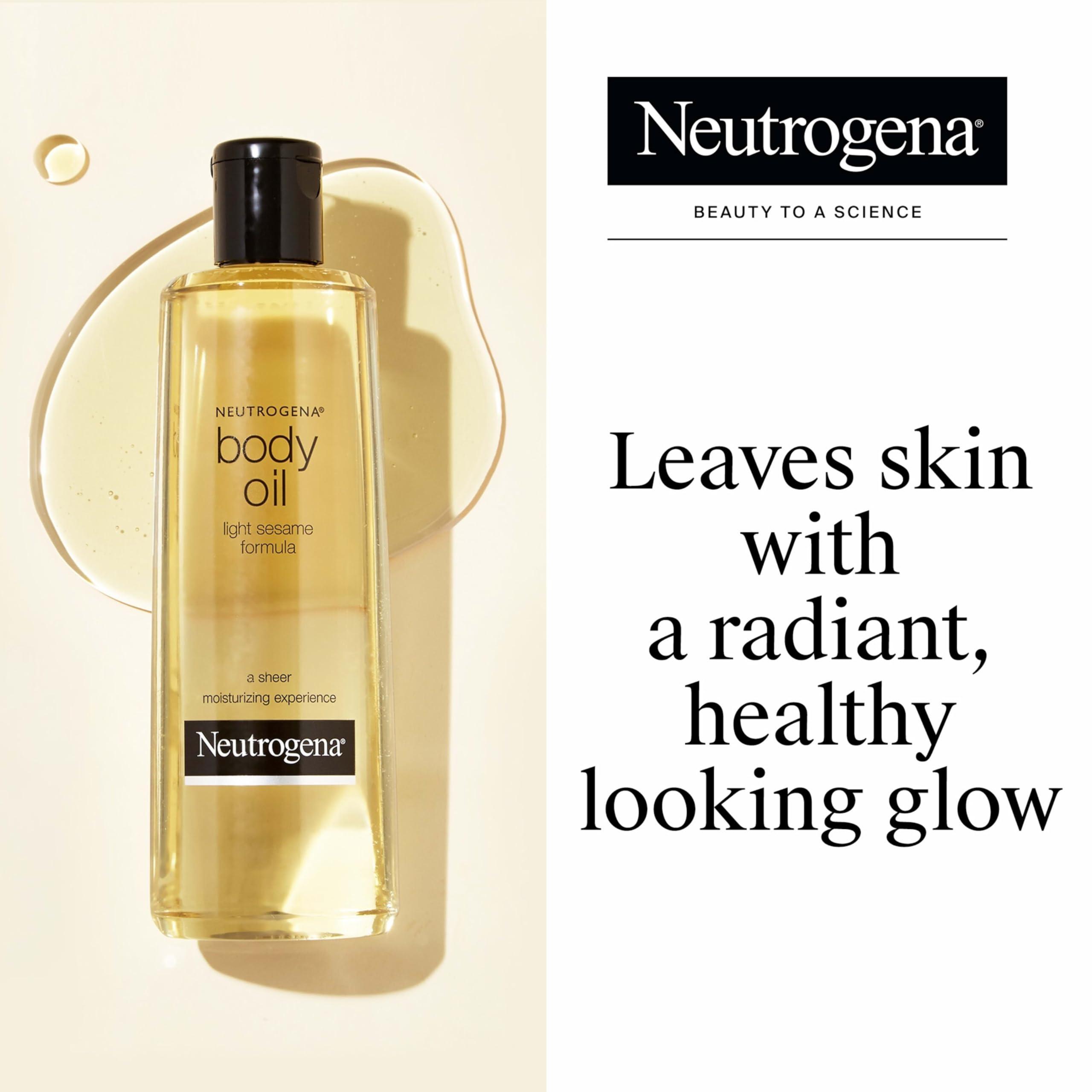 Neutrogena Neutrogena Body Oil Light Sesame Formula, 8.5 fl oz, Fragrance Free Radiant Glow Moisturizer for Dry Skin and Massage Oil with Sesame Oil, Bath & Shower Oil For Smooth and Hydrated Skin
