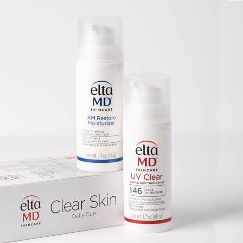 EltaMD EltaMD Clear Skin Daily Duo Sensitive Skin Kit, AM Restore Facial Moisturizer and UV Clear Face Sunscreen Set, Helps Calm Rosacea and Acne Prone Skin, Made with Niacinamide and Zinc Oxide