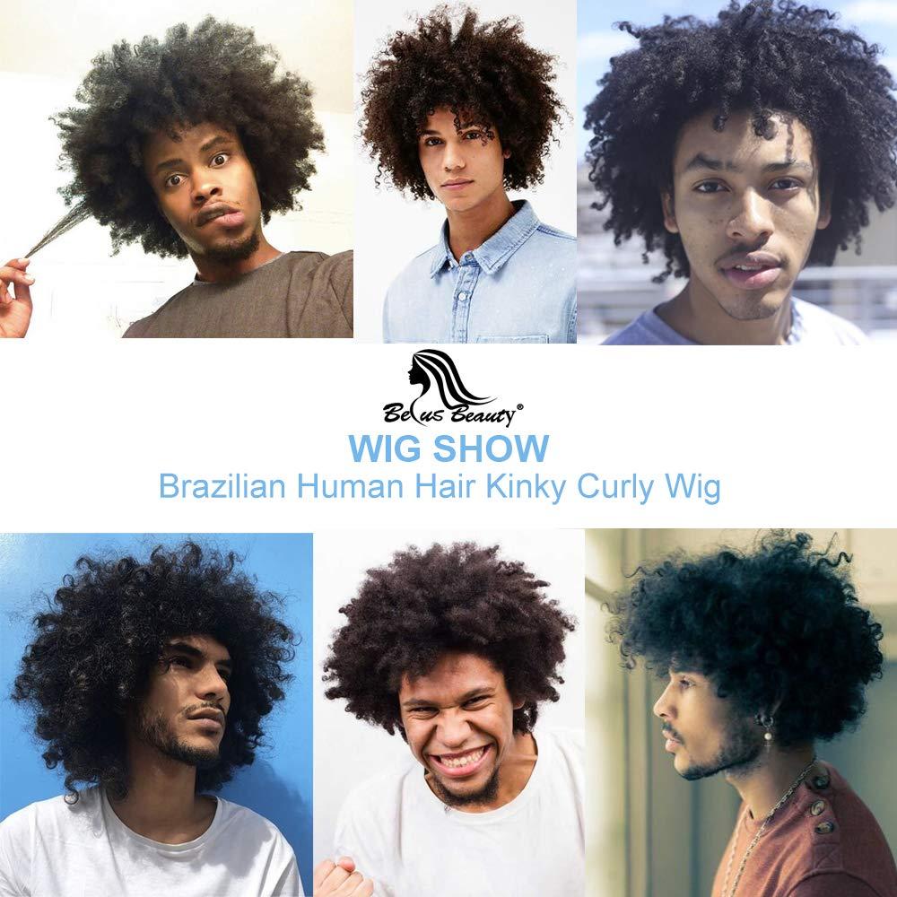 BECUS BECUS 8inch Afro Wig for Black men Short Kinky Curly 100% Human Hair Wigs for Black Men Short African American Male Afro Wig (Natural Spiral Black #1B)