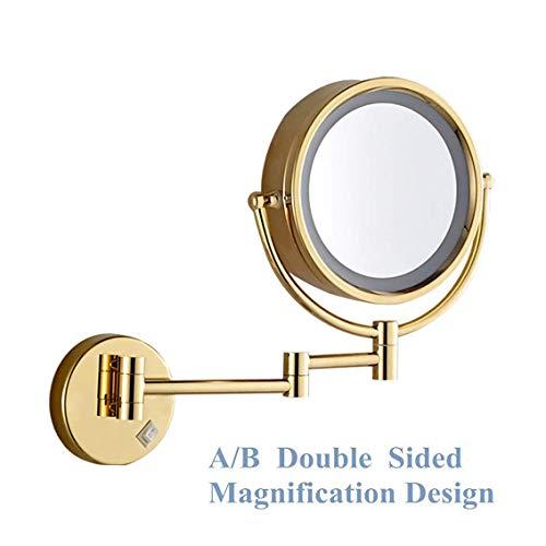 ROWITA ROWITA Wall Mounted Makeup Mirror 3X Magnification, Magnifying Vanity Mirror with LED Lights, Flexible Gooseneck, and Locking Suction, Extendable Arm,for Girls (Color : Gold)
