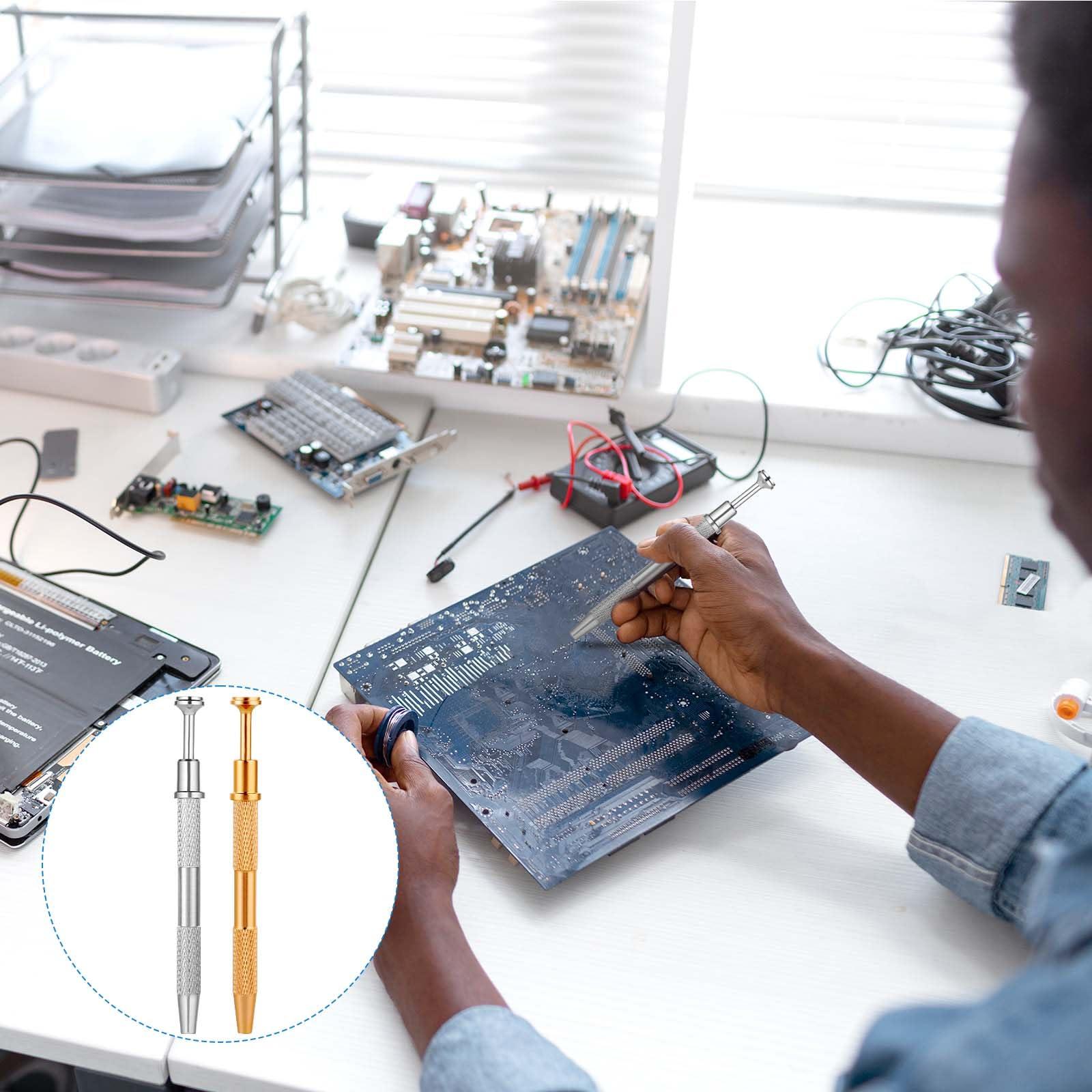 ZEYIYER ZEYIYER 2PCS Piercing Ball Grabber Tool, Stainless Steel 4-Claw Pick up Tool, Piercing Ball Screw on Tool Pickle Grabber for IC Chip Electronic Small Parts Pearl Bead Pickup (Gold & Silver)