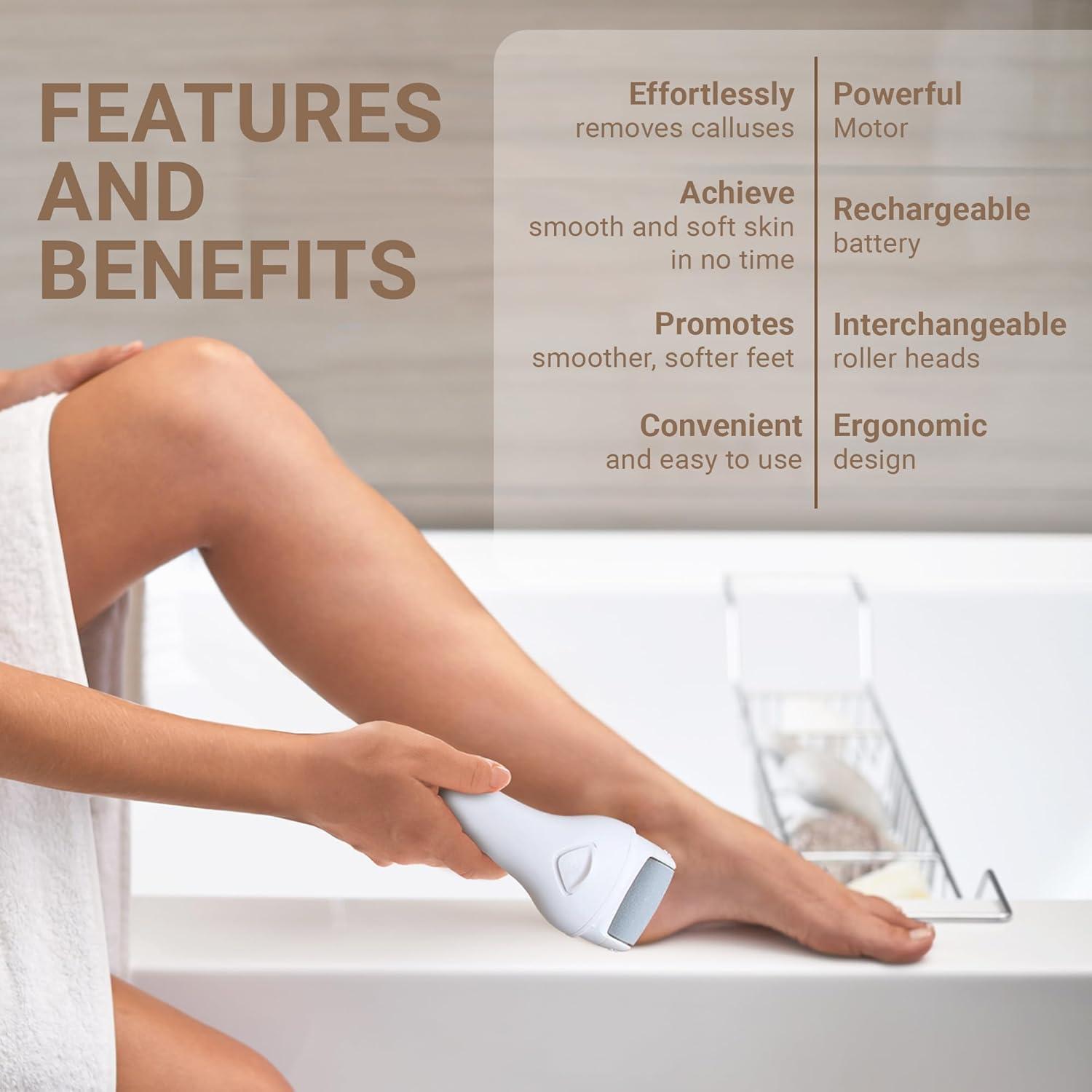 PeakTrend PeakTrend Electric Foot File Grinder Dead Dry Skin Callus Remover Rechargeable Feet Pedicure Tool Foot Care Tools for Hard Cracked Clean with 2 Grinding Heads