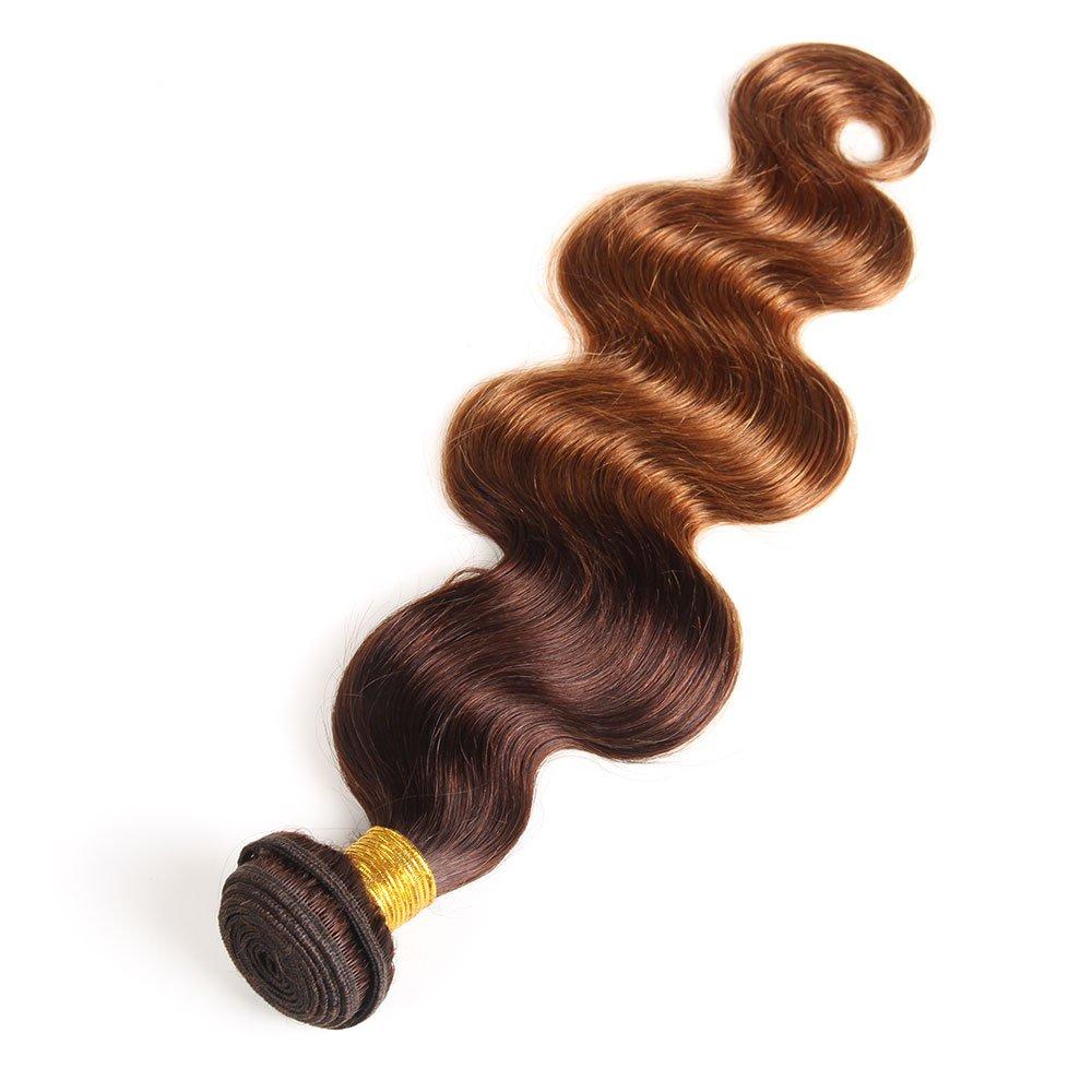 FASHION VILA 2 Tone Ombre Brazilian Human Hair Bundle Virgin Hair Body Wave One Bundles Human Hair Weave Body Wave Human Hair Extensions T4/30 Medium Brown/Medium Auburn(30 Inch)